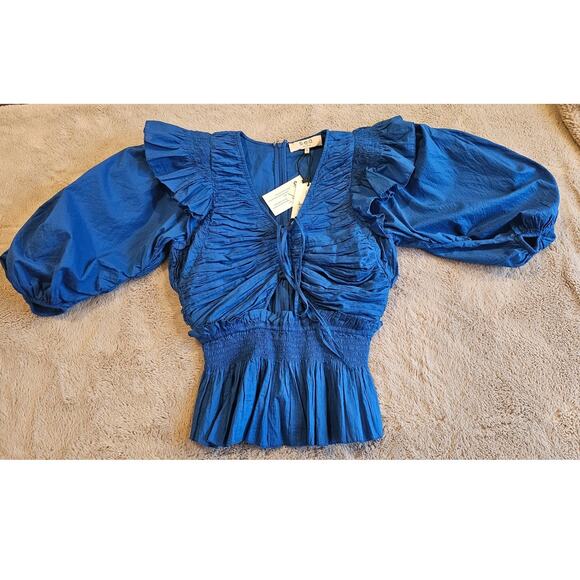 Sea New York Paco Solid Puff Sleeve Aqua Top Women's Sz S NWT New - Picture 4 of 11